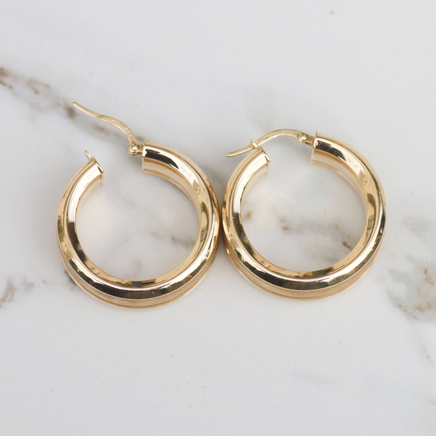 Vintage Sandblasted Chunky Hoop Earrings 14k