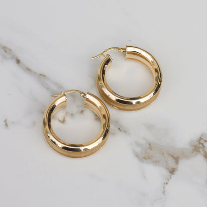 Vintage Sandblasted Chunky Hoop Earrings 14k