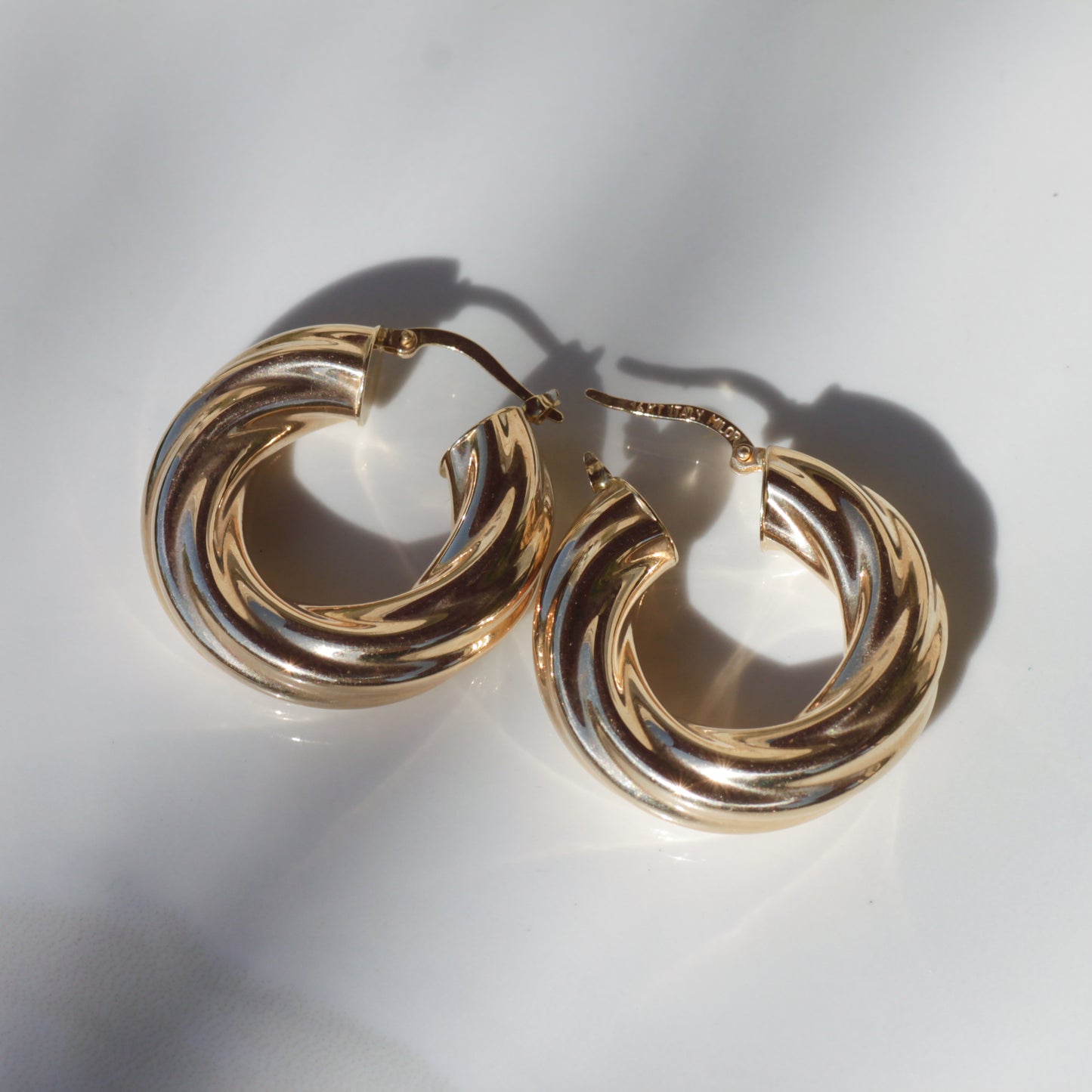 Vintage Twisted Chunky Hoop Earrings 14k