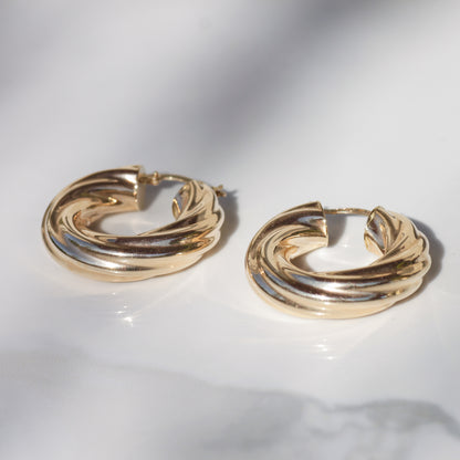 Vintage Twisted Chunky Hoop Earrings 14k