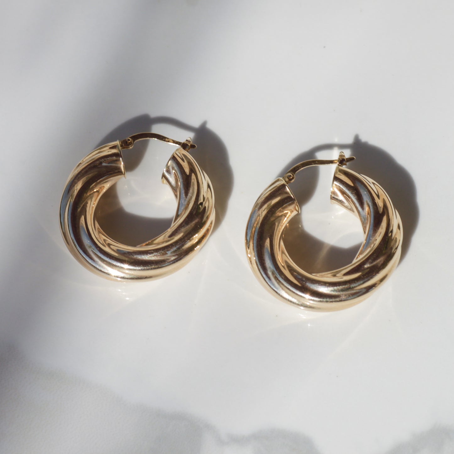 Vintage Twisted Chunky Hoop Earrings 14k