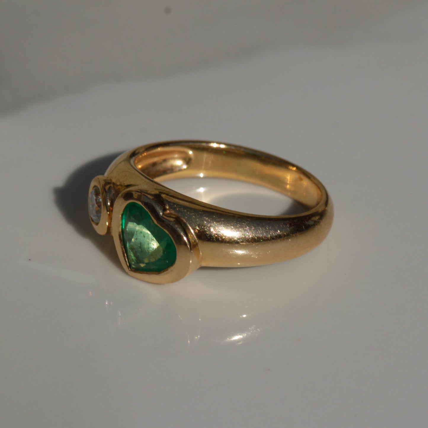 Estate Emerald & Diamond Toi et Moi Ring 18k Gold Sz 7 1/4