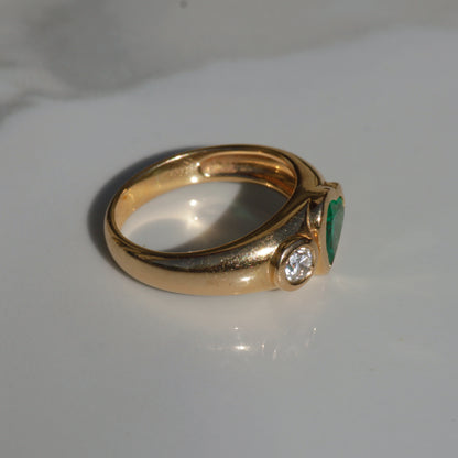 Estate Emerald & Diamond Toi et Moi Ring 18k Gold Sz 7 1/4