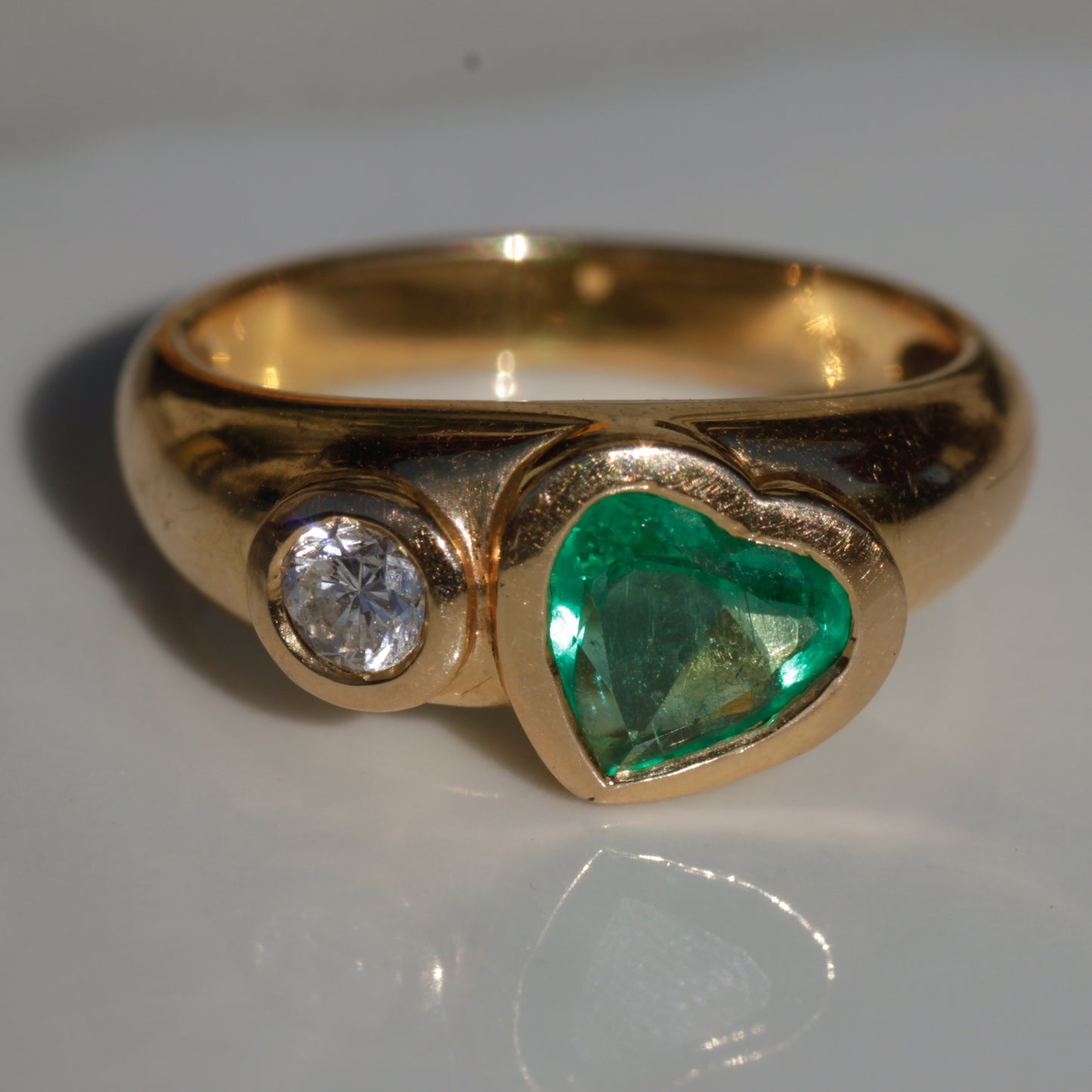 Estate Emerald & Diamond Toi et Moi Ring 18k Gold Sz 7 1/4