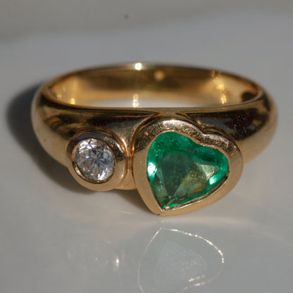 Estate Emerald & Diamond Toi et Moi Ring 18k Gold Sz 7 1/4