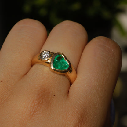 Estate Emerald & Diamond Toi et Moi Ring 18k Gold Sz 7 1/4