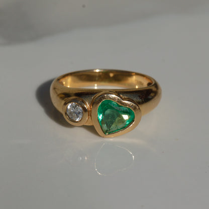 Estate Emerald & Diamond Toi et Moi Ring 18k Gold Sz 7 1/4