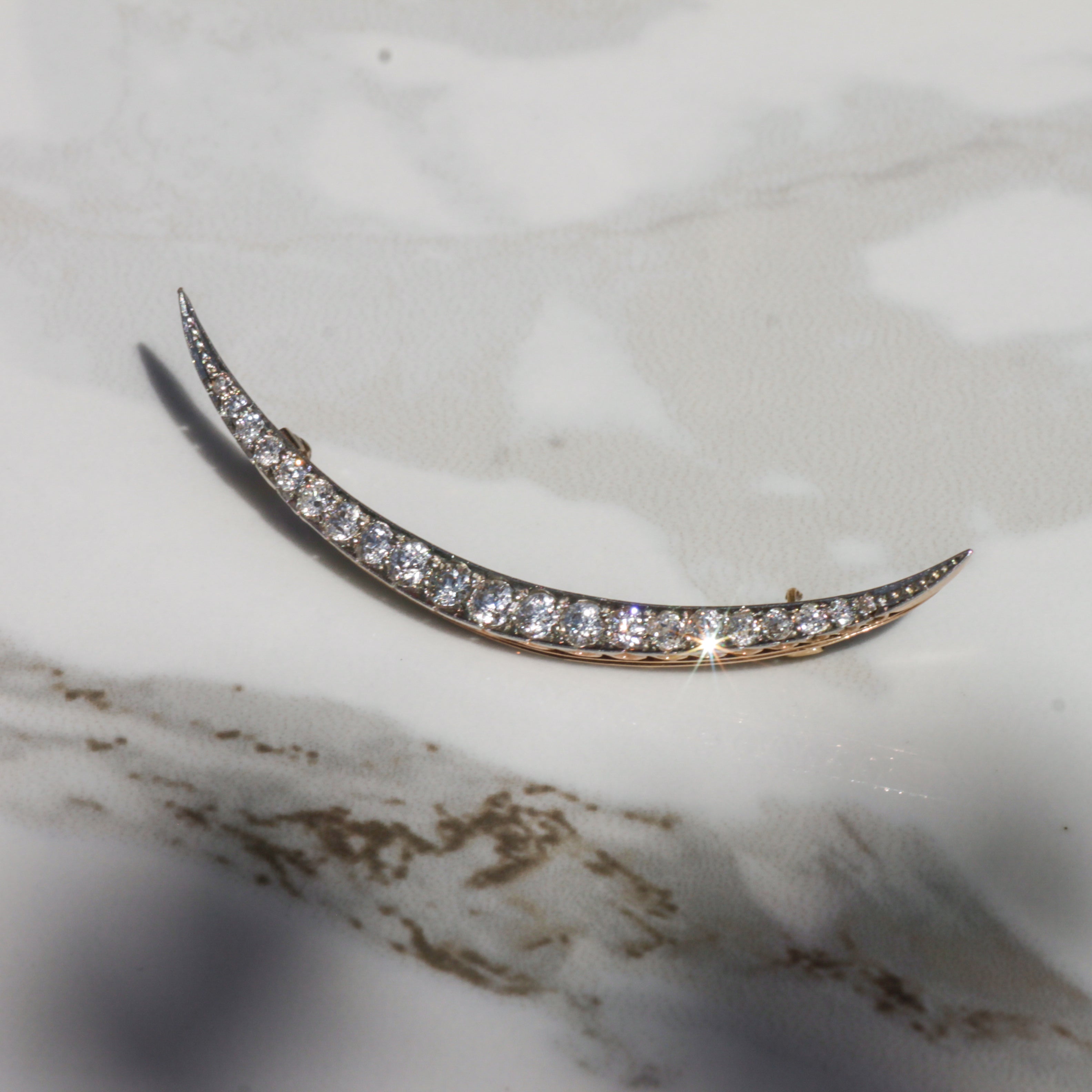 Antique Art Deco Diamond Crescent Brooch