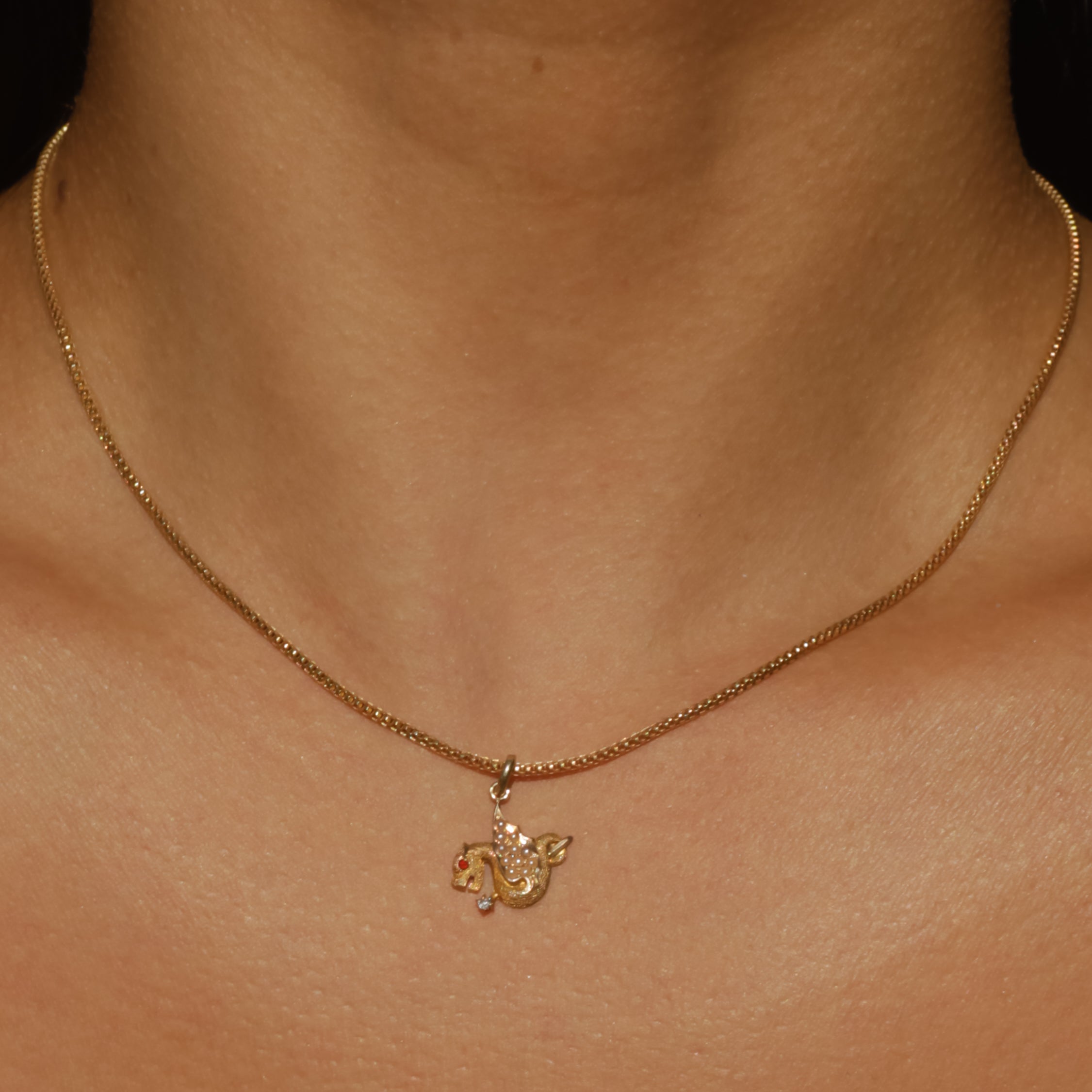 Antique Pearl & Diamond Dragon Charm