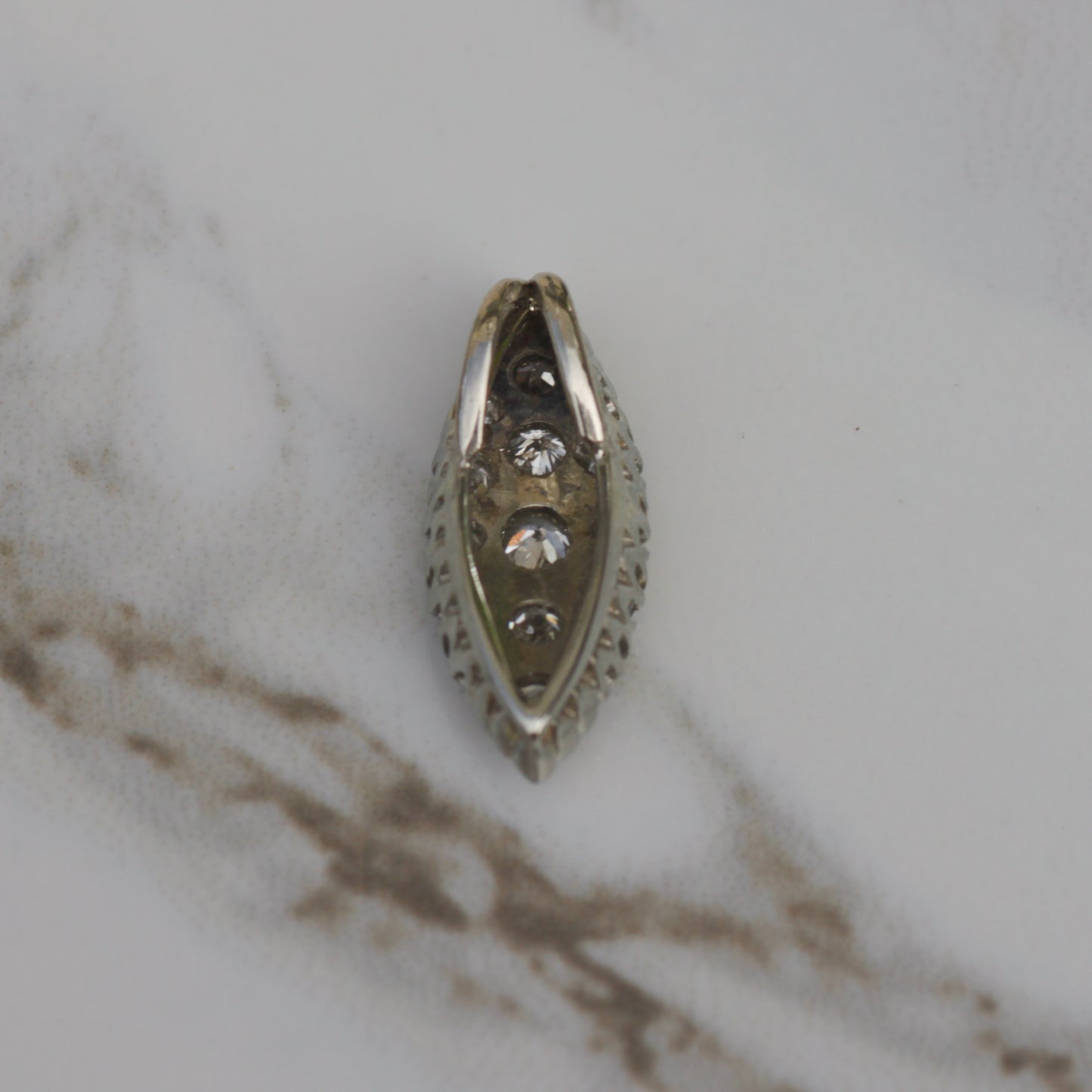 Vintage Diamond Navette Slider Pendant 14k