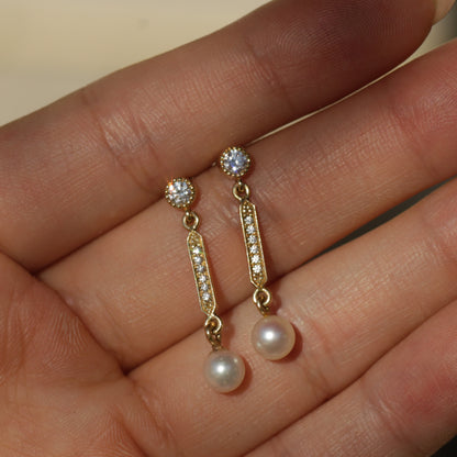 Vintage Diamond and Pearl Drop Earrings 14k Gold