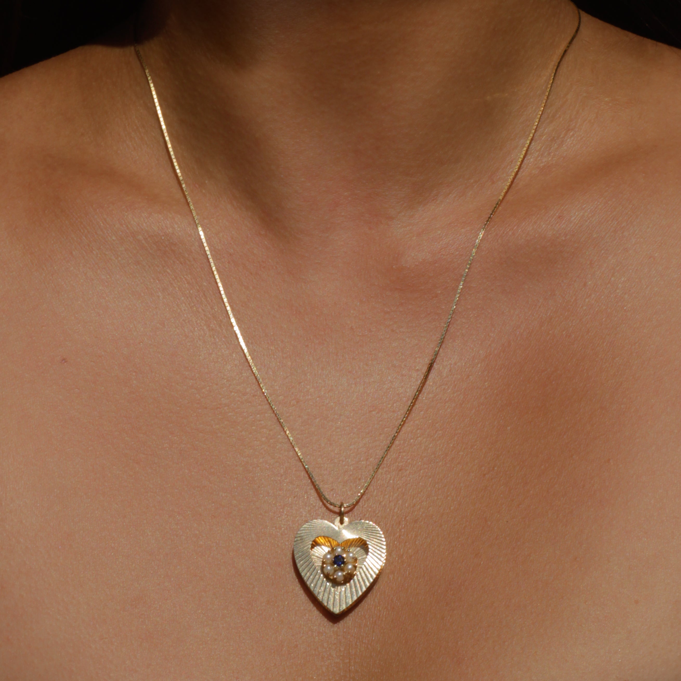 Vintage Seed Pearl + Topaz Engine-Turned Heart Pendant