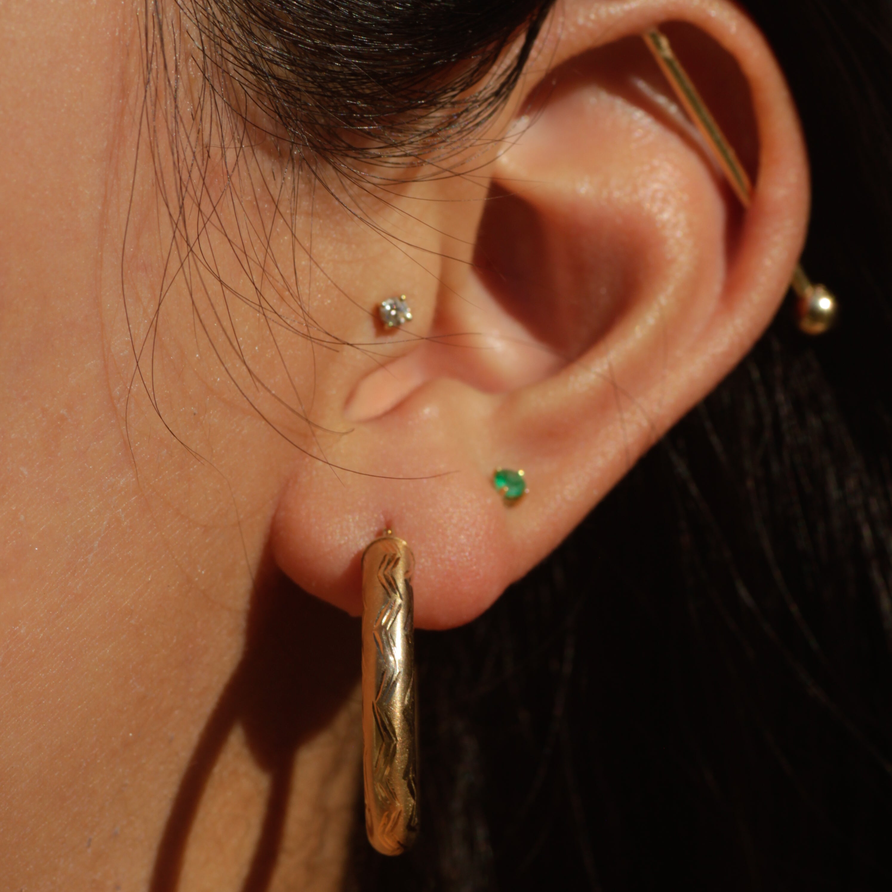 Vintage Engraved Tube Hoop Earrings 14k