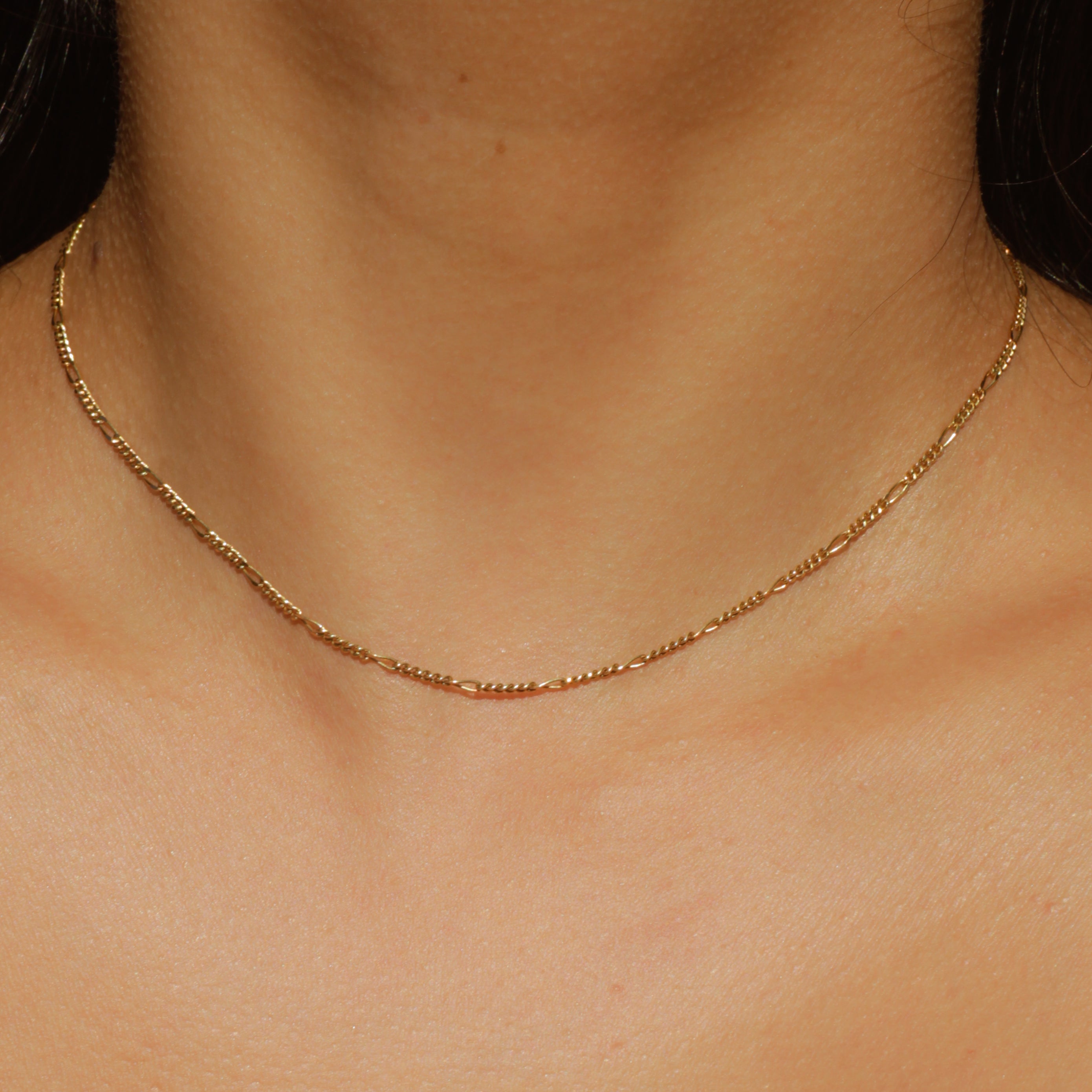 Vintage Figaro Chain Necklace 14.75" 18k Gold