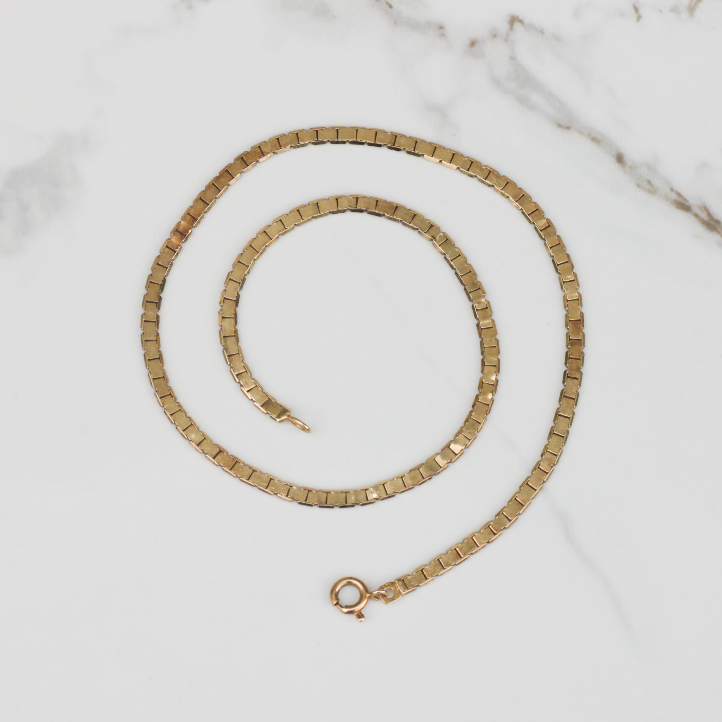 Vintage Flat Box Chain Necklace 16" 14k Gold