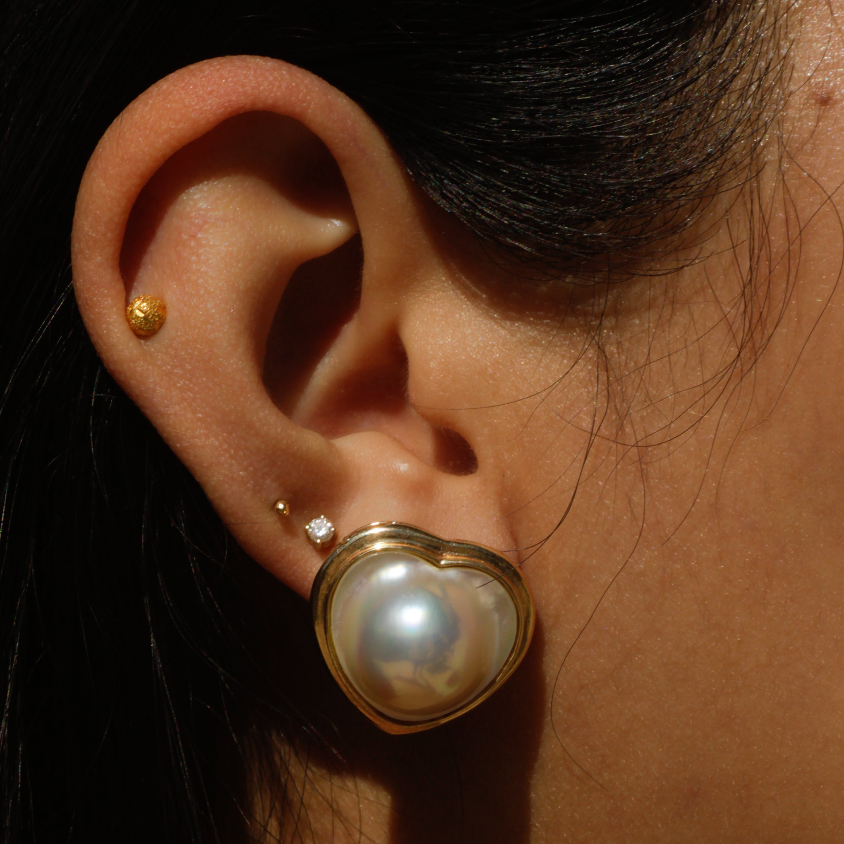 Vintage Heart-Shaped Mabe Pearl Lever-Back Ear Clips
