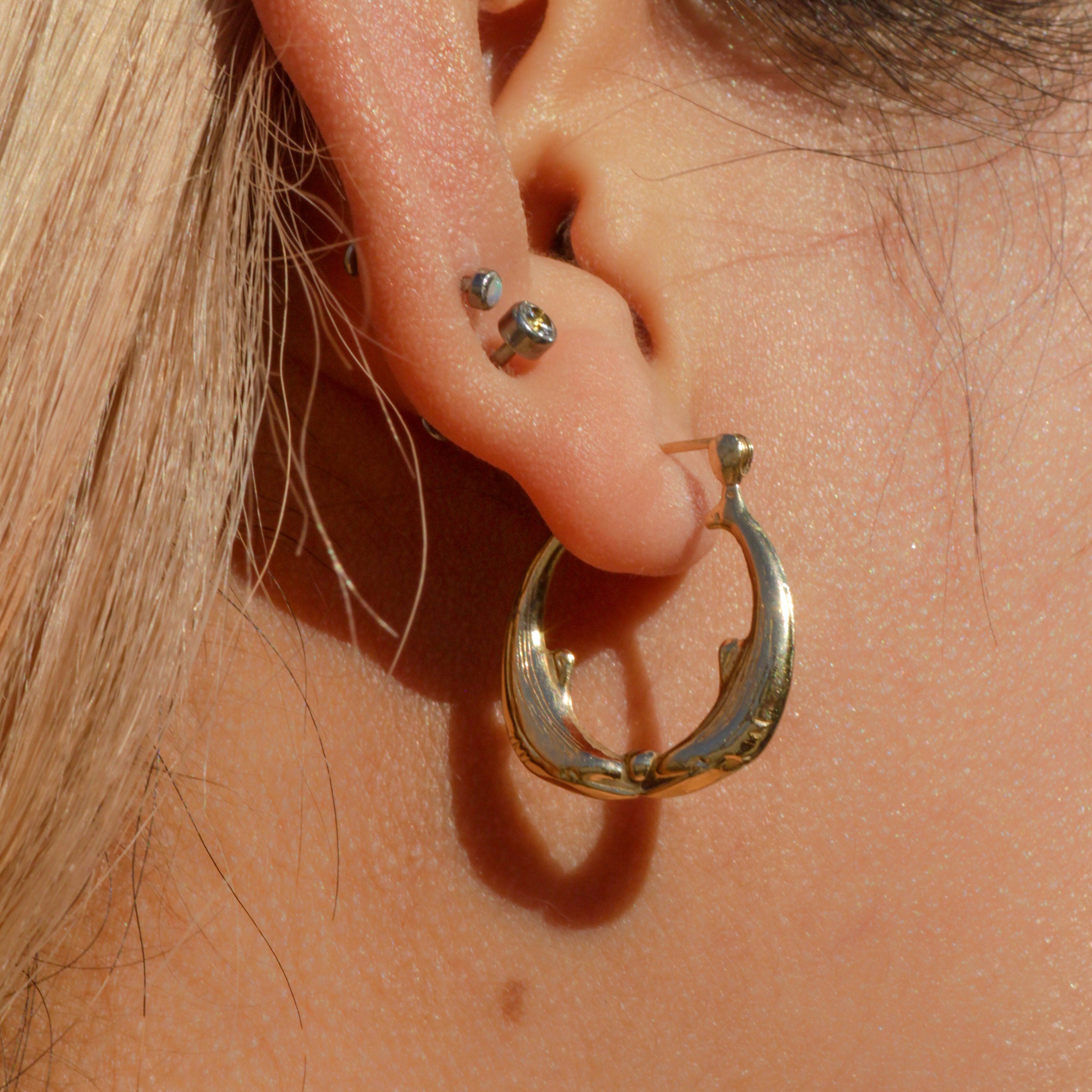 Vintage 14k Gold Whale Hoops