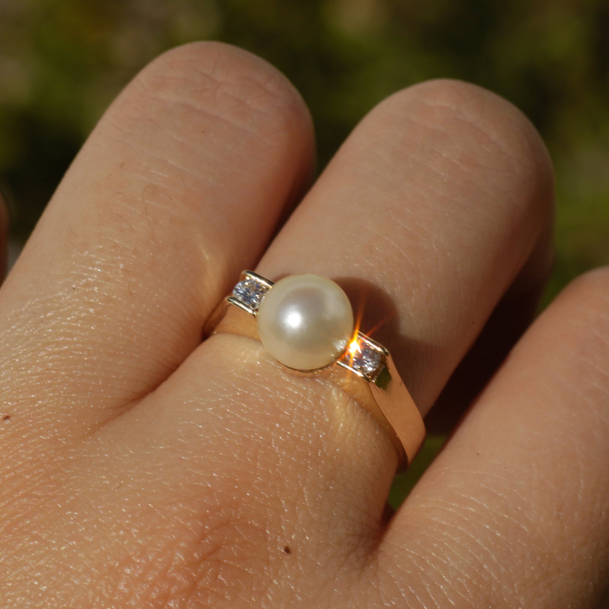 Vintage Pearl and Diamond Ring 14k Sz 8 1/2