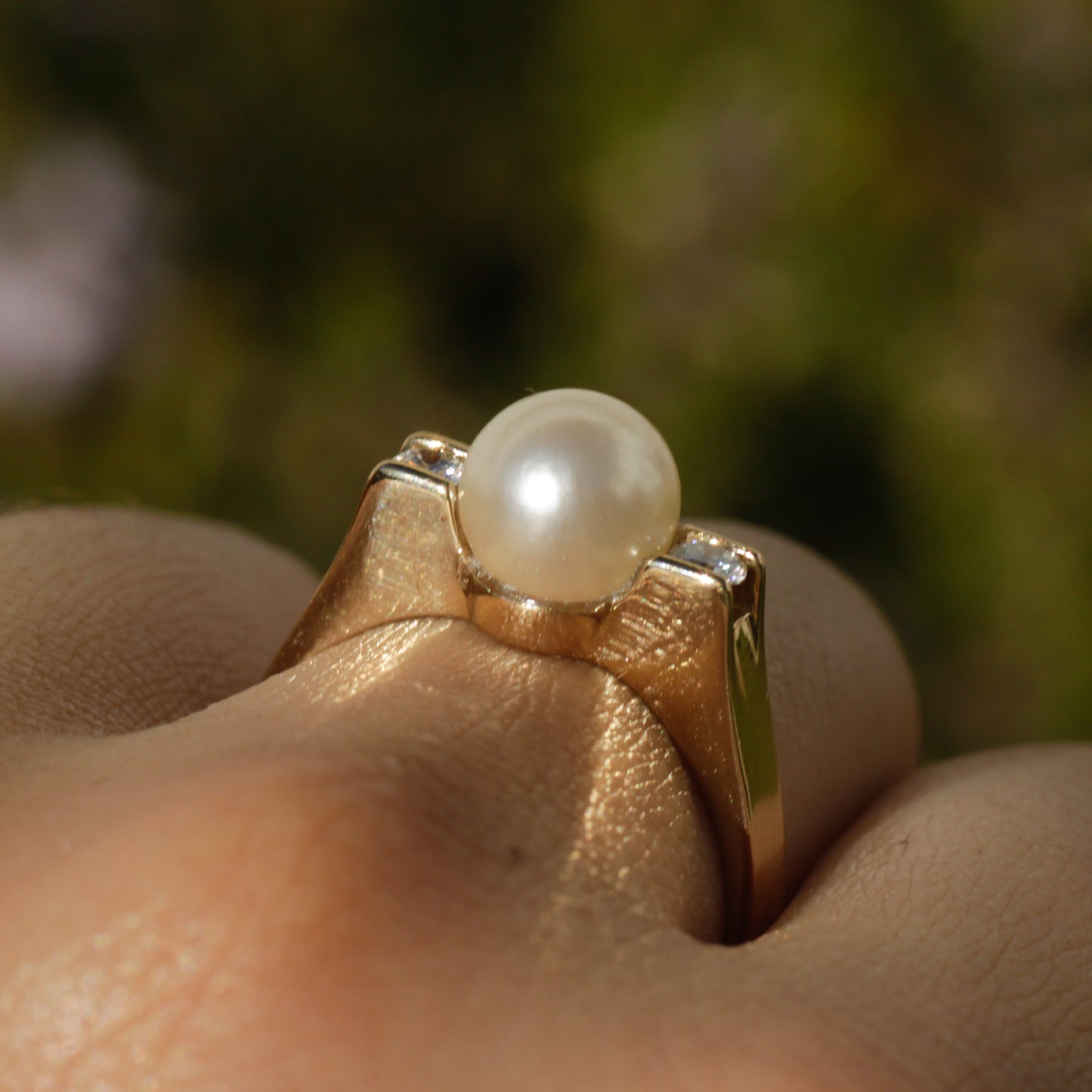 Vintage Pearl and Diamond Ring 14k Sz 8 1/2