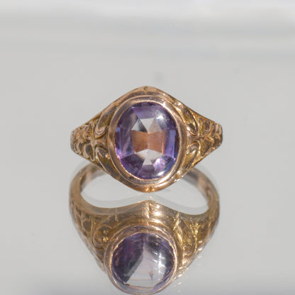 Vintage/Antique Engraved Buff Top Amethyst Ring 10k Sz 5 1/4