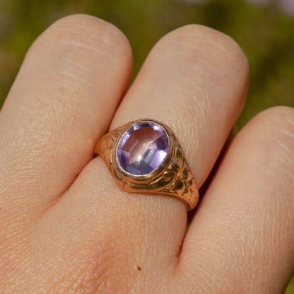 Vintage/Antique Engraved Buff Top Amethyst Ring 10k Sz 5 1/4