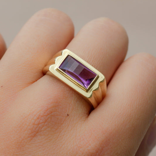 Vintage Amethyst Statement Signet Ring 14k Sz 8 1/4