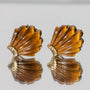 Vintage Carved Tiger's Eye Shell Statement Leverback Earrings 14k