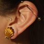 Vintage Carved Tiger's Eye Shell Statement Leverback Earrings 14k
