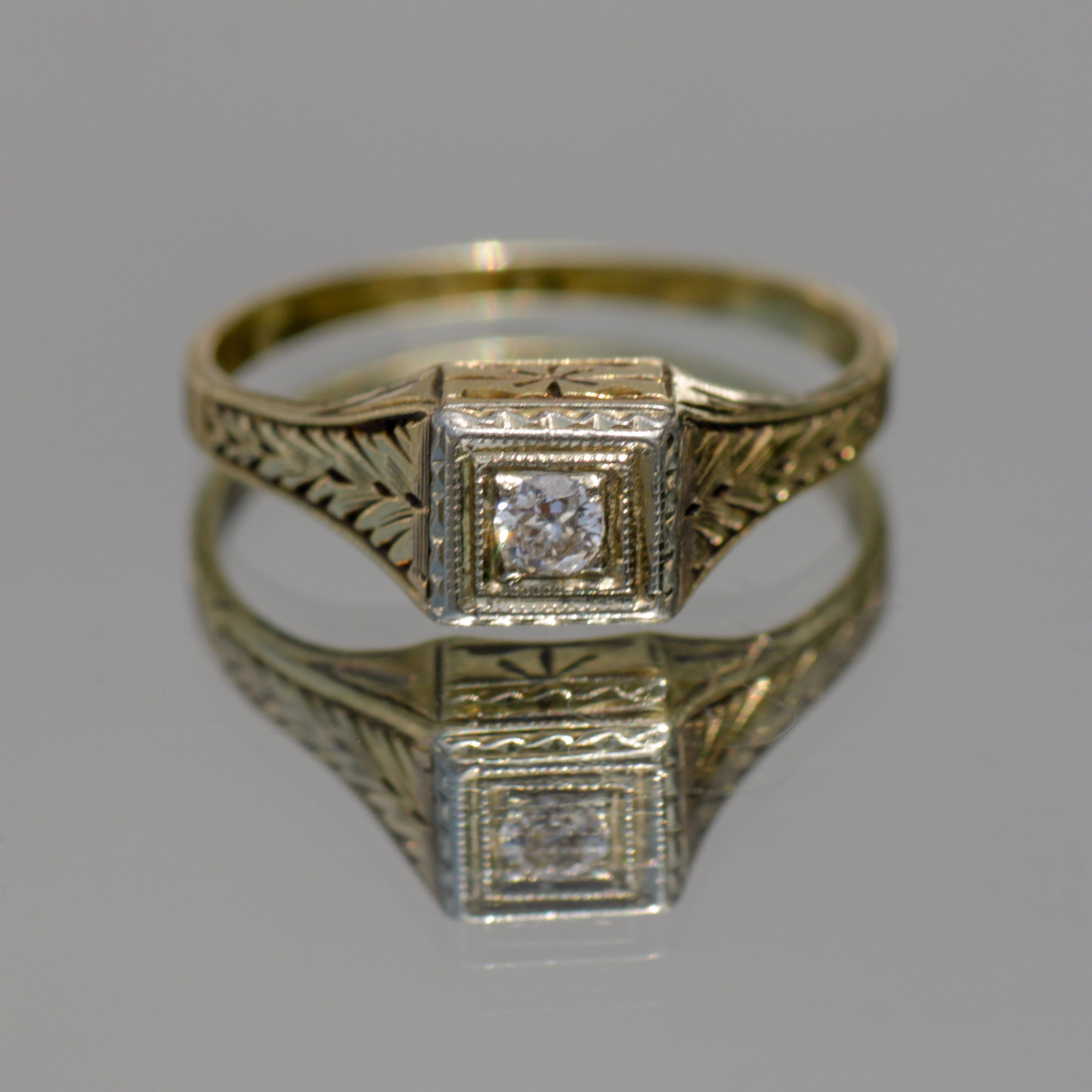 Antique Art Deco Diamond Ring 14k Gold & Platinum Sz 5 1/4