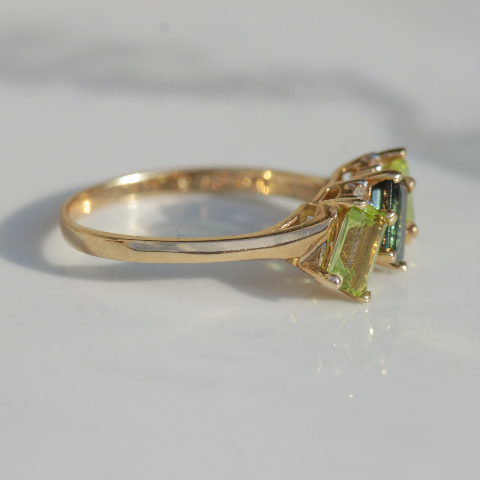 Vintage Tourmaline Peridot & Diamond Ring 14k Gold Sz 7 3/4