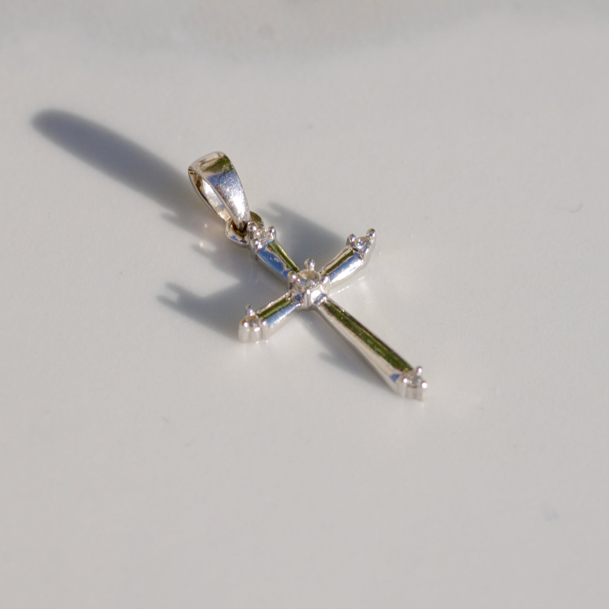 Vintage Tiny Diamond Cross Pendant 14k White Gold