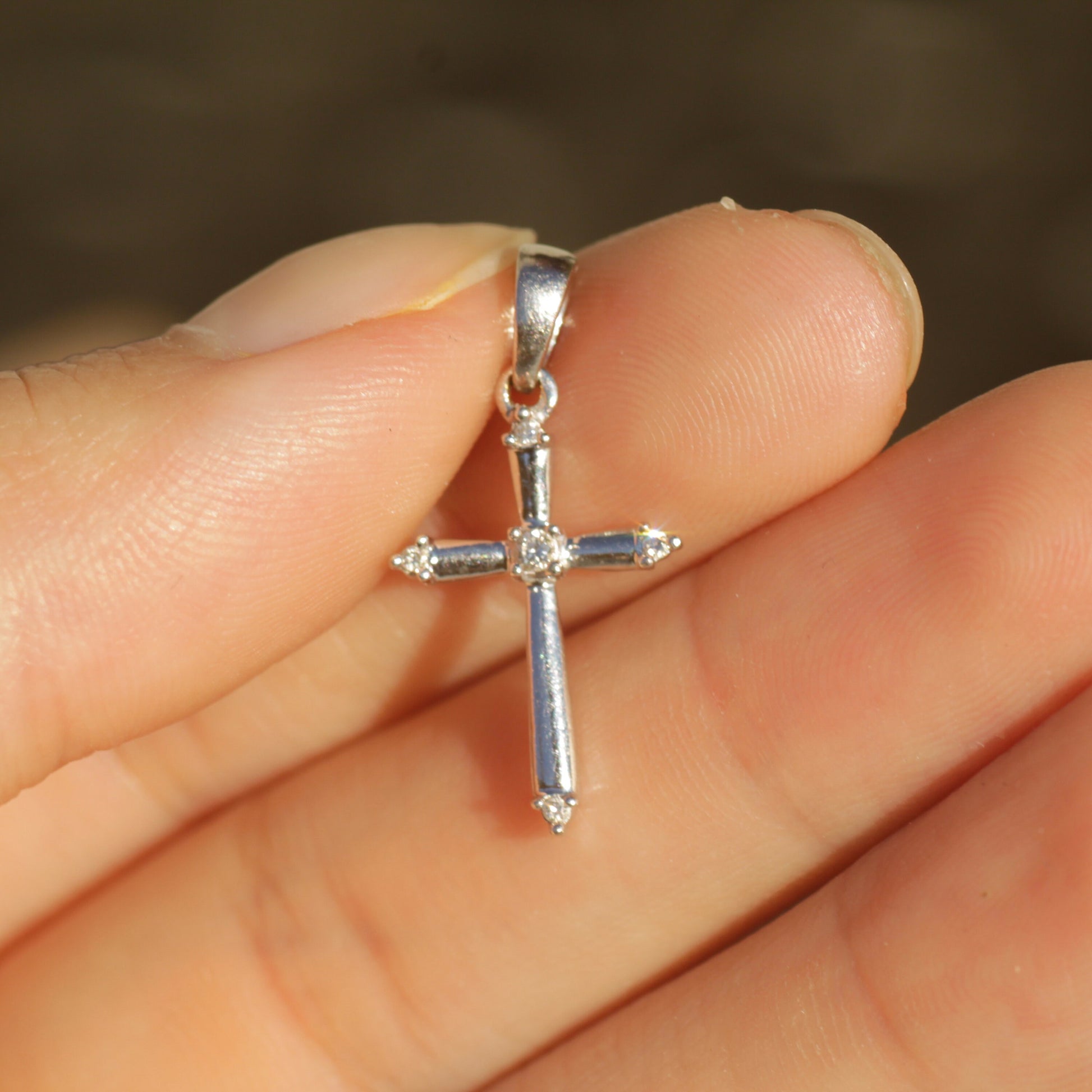 Vintage Tiny Diamond Cross Pendant 14k White Gold