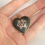 Antique Malachite "MC" Initial Heart Pendant 14k Gold