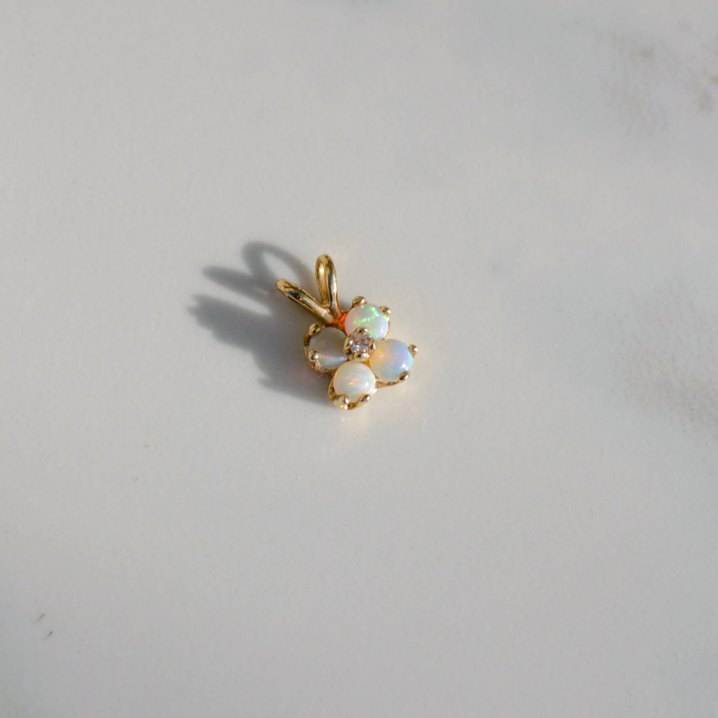 Vintage Opal Flower Diamond Charm 14k