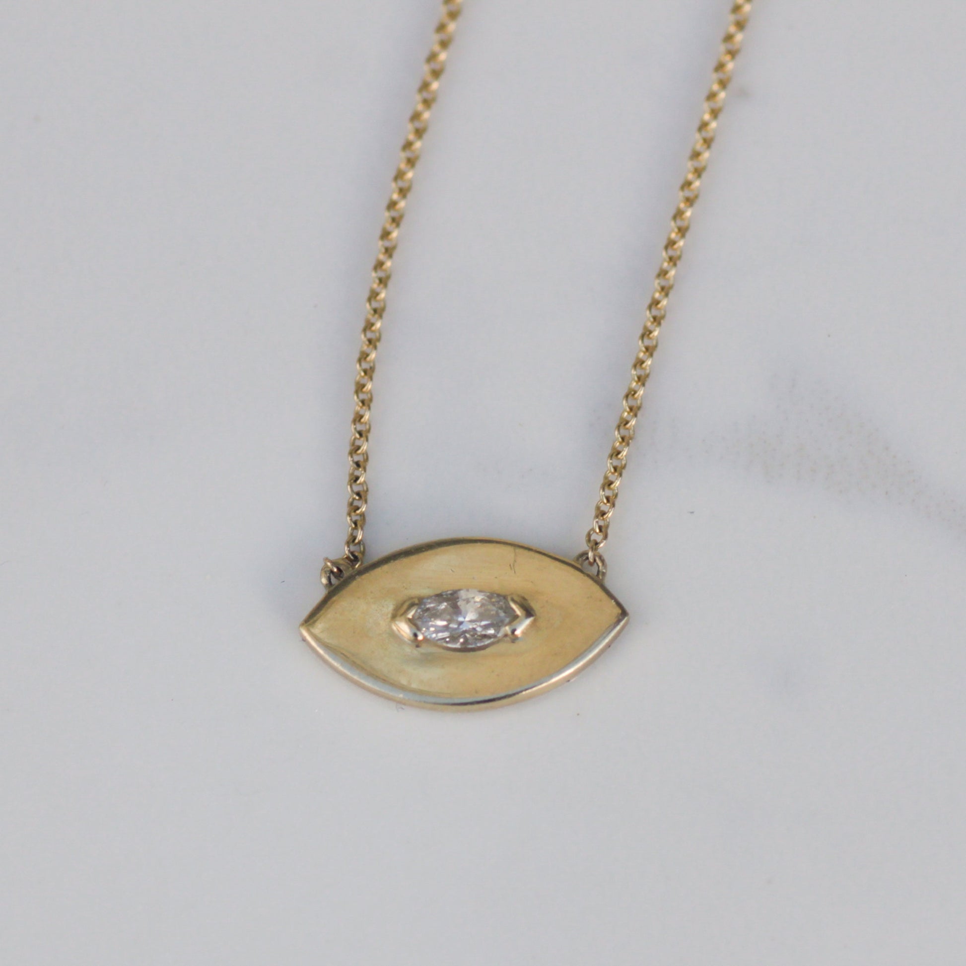 Estate Diamond Evil Eye Pendant Necklace 14k Gold