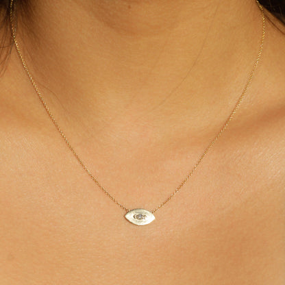 Estate Diamond Evil Eye Pendant Necklace 14k Gold