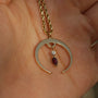 Vintage Crescent Moon Pendant with Diamond and Garnet 14k Gold