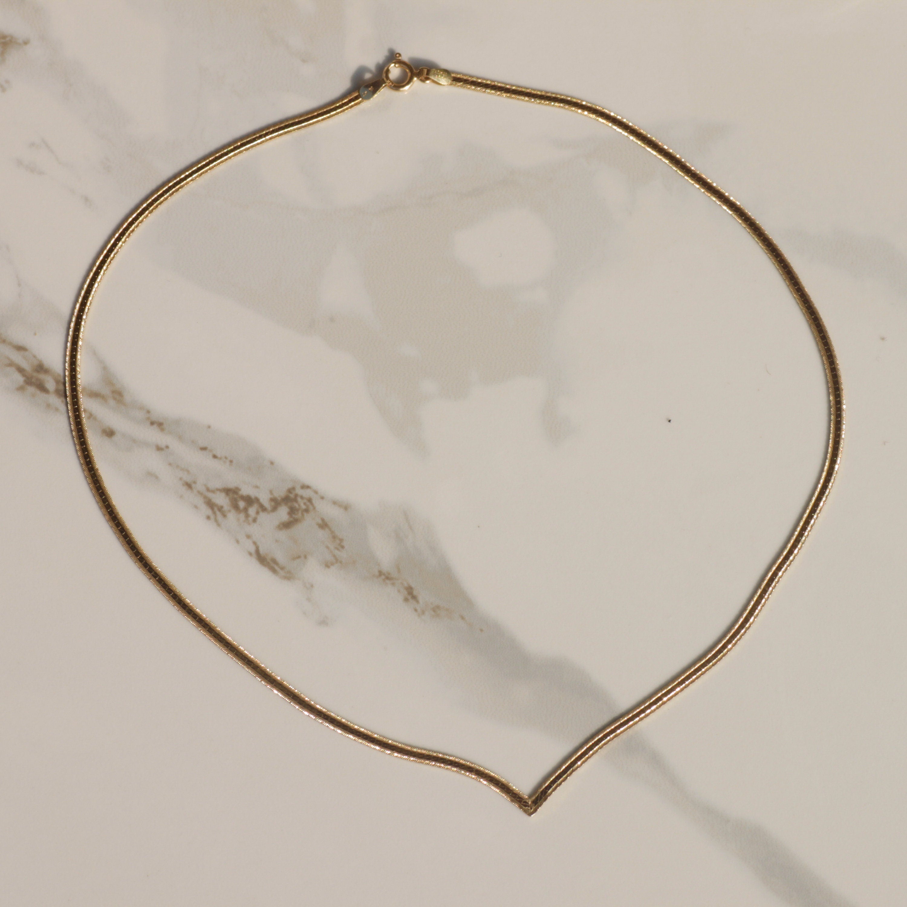 Vintage V Patterned Herringbone Choker 16.5" 14k Gold