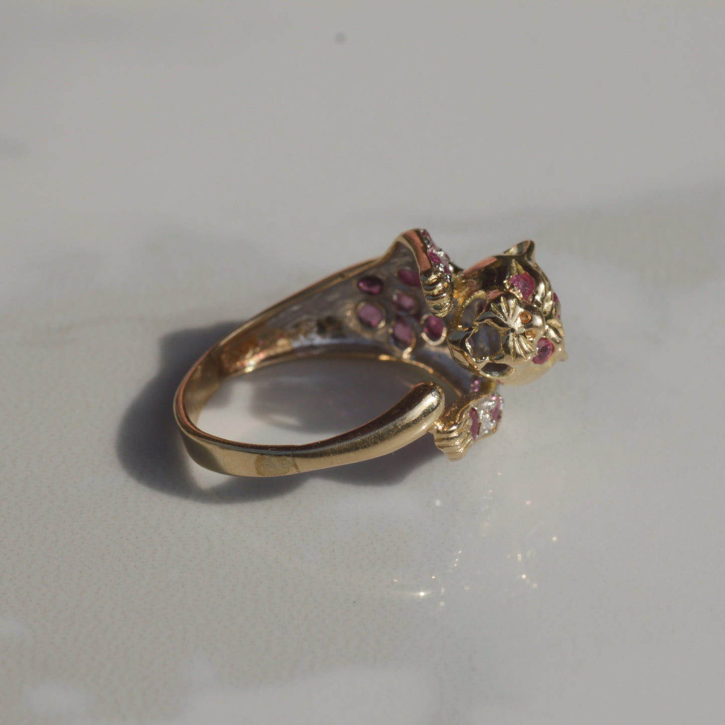 Vintage Ruby + Diamond Jaguar/Leopard Ring 14k Gold Sz 5