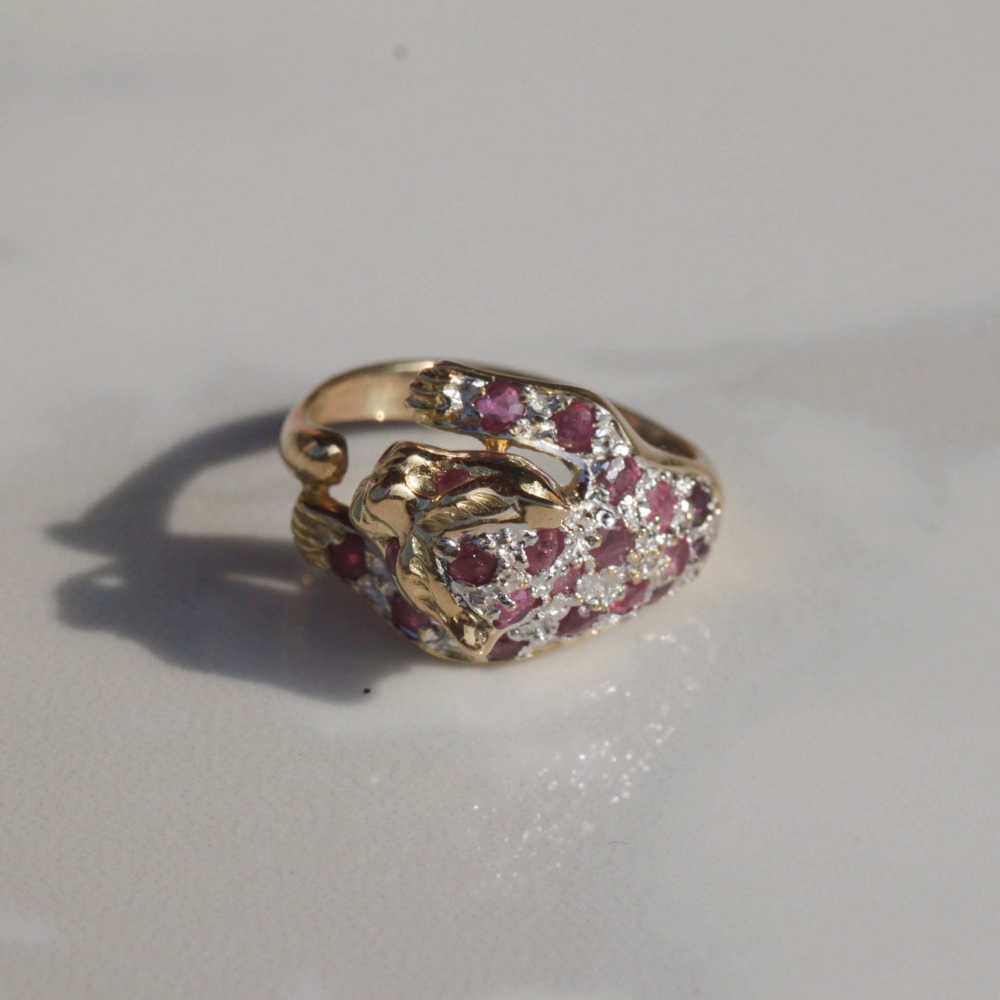 Vintage Ruby + Diamond Jaguar/Leopard Ring 14k Gold Sz 5