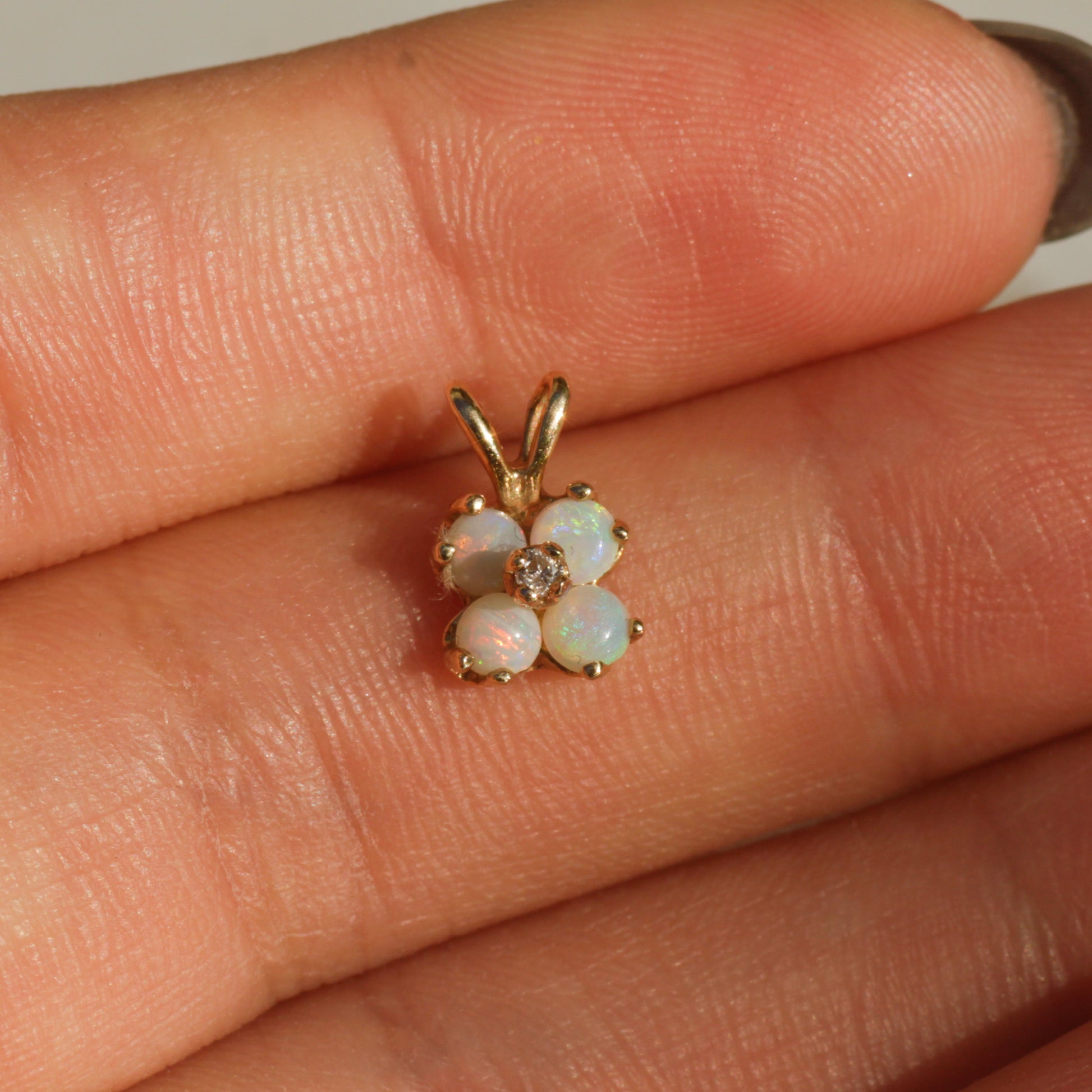 Vintage Opal Flower Diamond Charm 14k