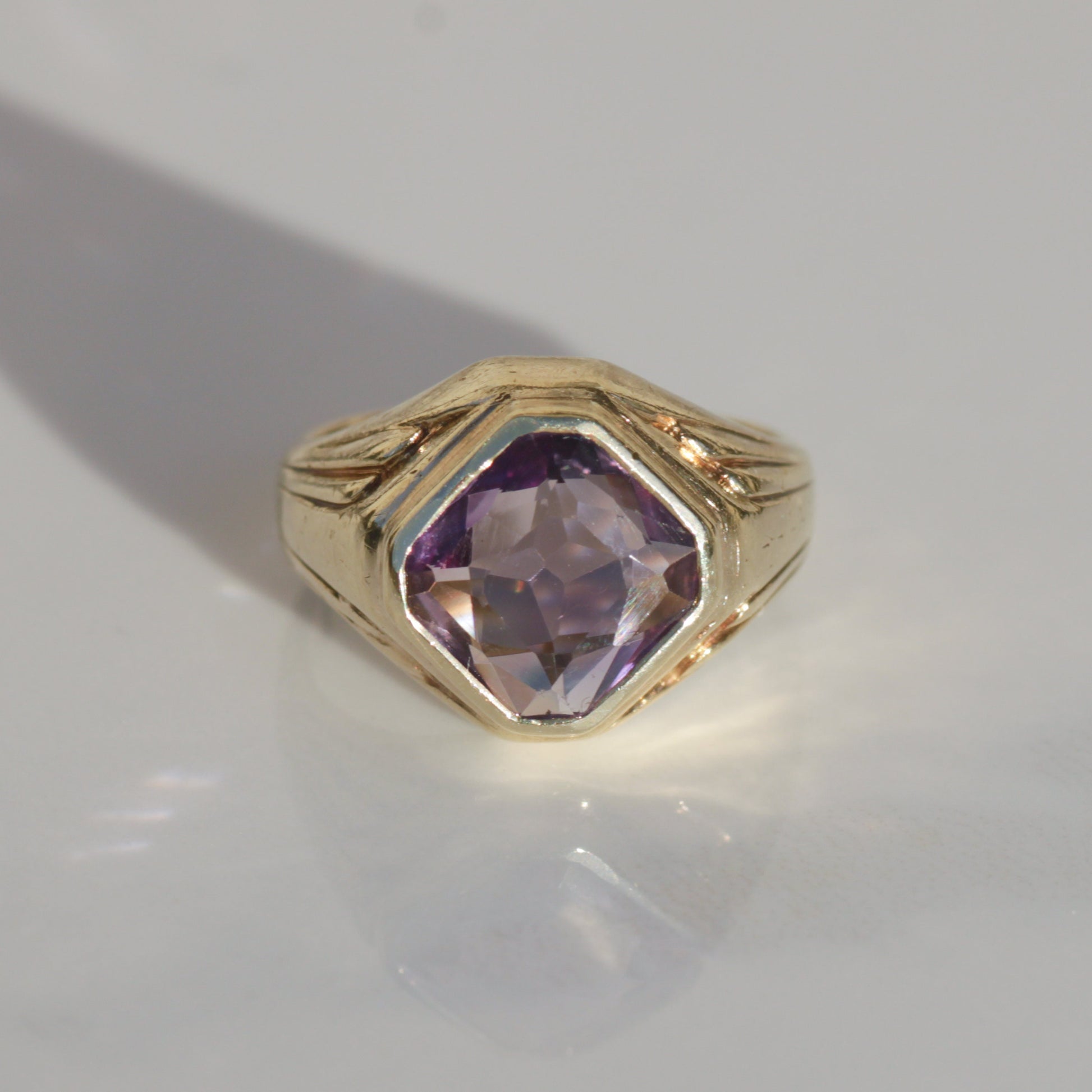 Art Deco Amethyst Signet Ring 10k Gold Sz 6 3/4