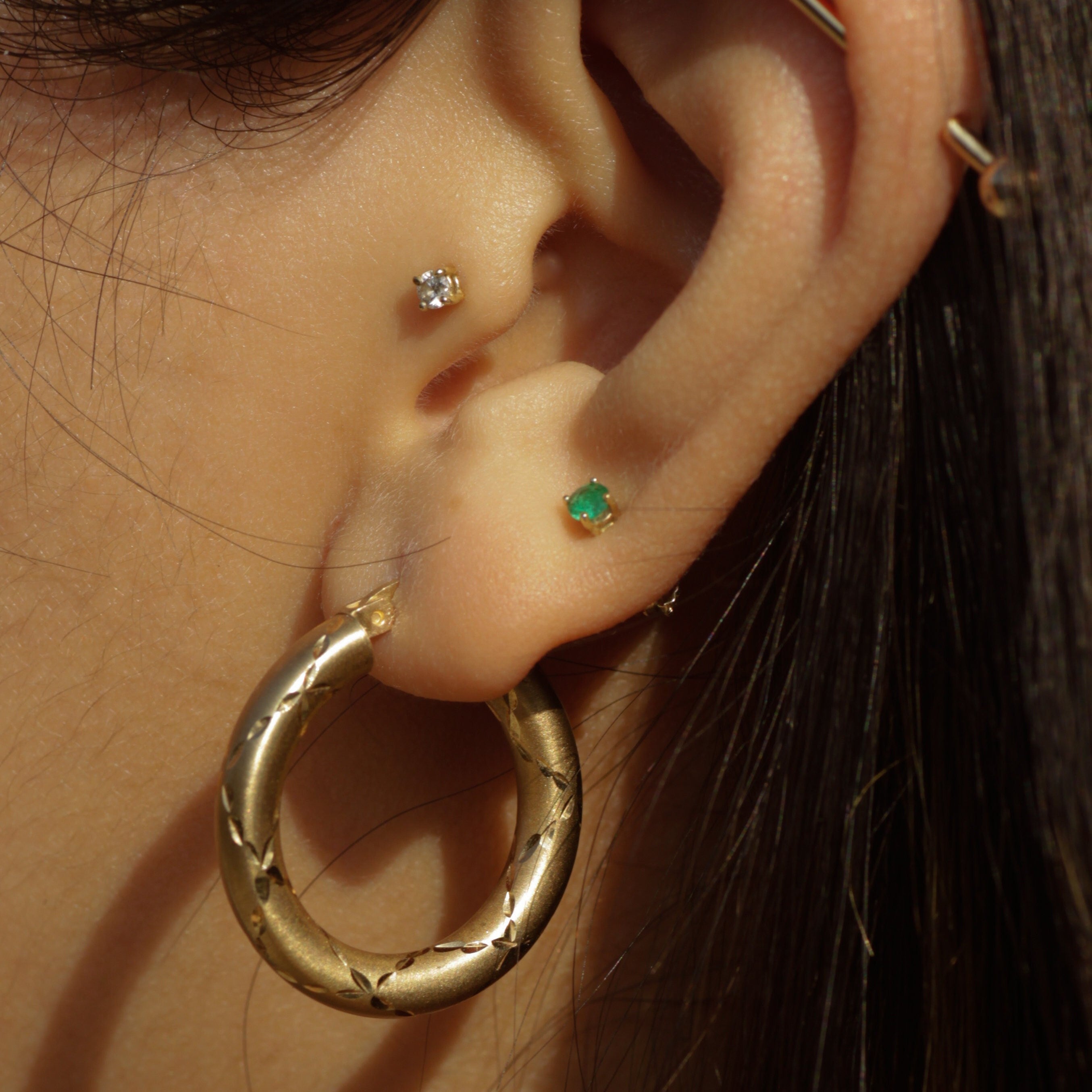 Vintage Diamond Cut Tube Hoop Earrings 14k