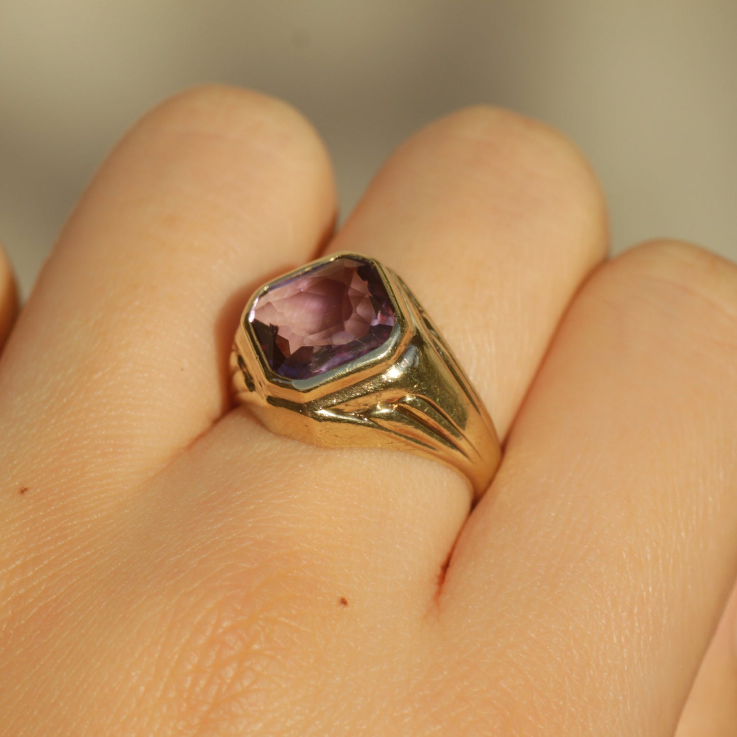 Art Deco Amethyst Signet Ring 10k Gold Sz 6 3/4