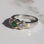 Estate 14k Round-Cut Emerald & Diamond 3 Stone Ring Sz 7