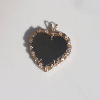 Vintage Onyx Heart Diamond Pendant 14k