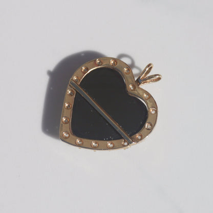 Vintage Onyx Heart Diamond Pendant 14k