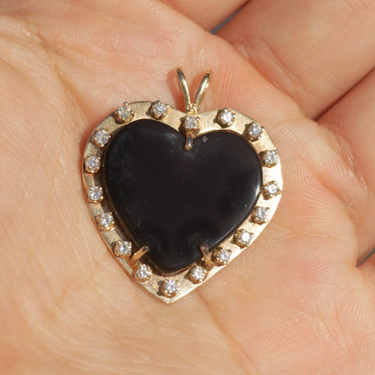 Vintage Onyx Heart Diamond Pendant 14k