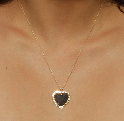 Vintage Onyx Heart Diamond Pendant 14k