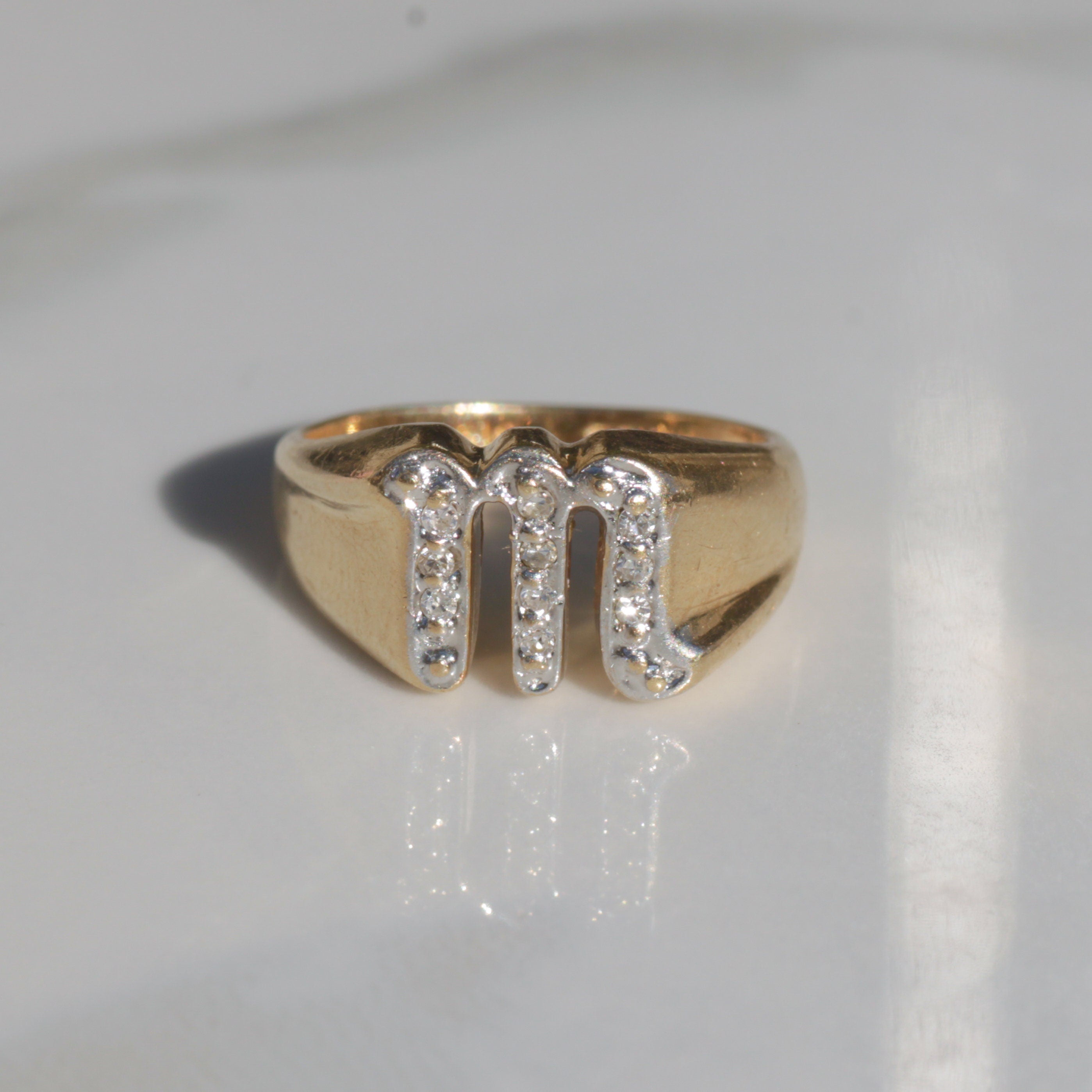 Vintage M Signet Ring 10k Gold Sz 4